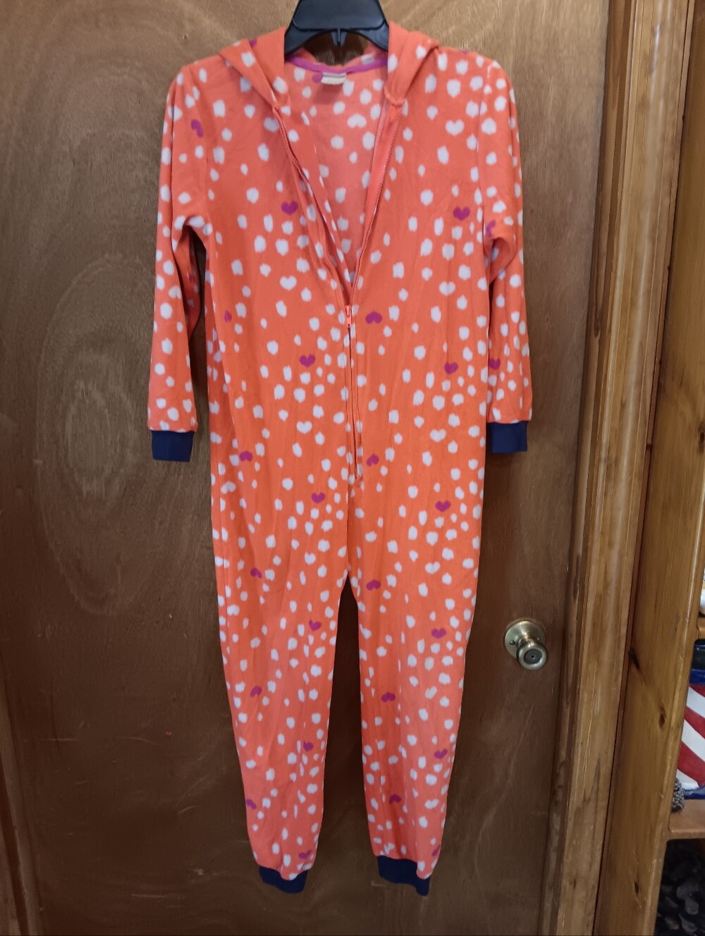 Cat & Jack Orange Hooded Heart-Print One-Piece Footie Fox Face